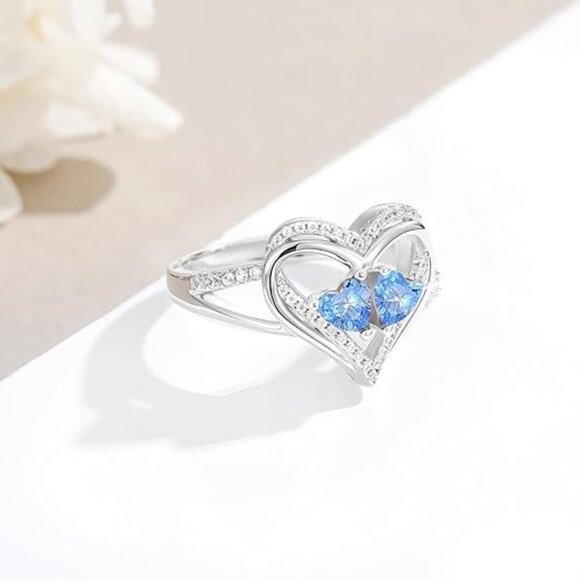 Birthstone Heart Engagement Wedding Ring - Mar Mar - Picture 5 of 6